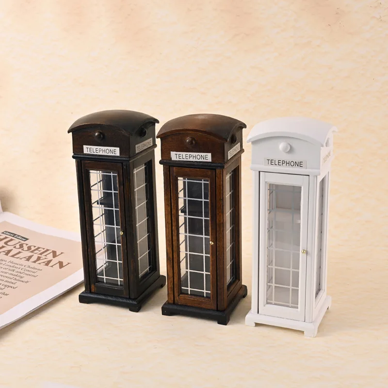 1:12 Mini Wooden Telephone Booth Dollhouse Booths Outdoor Miniature Scene Model Ornament Ob11 Decoration Home Decor Figurines