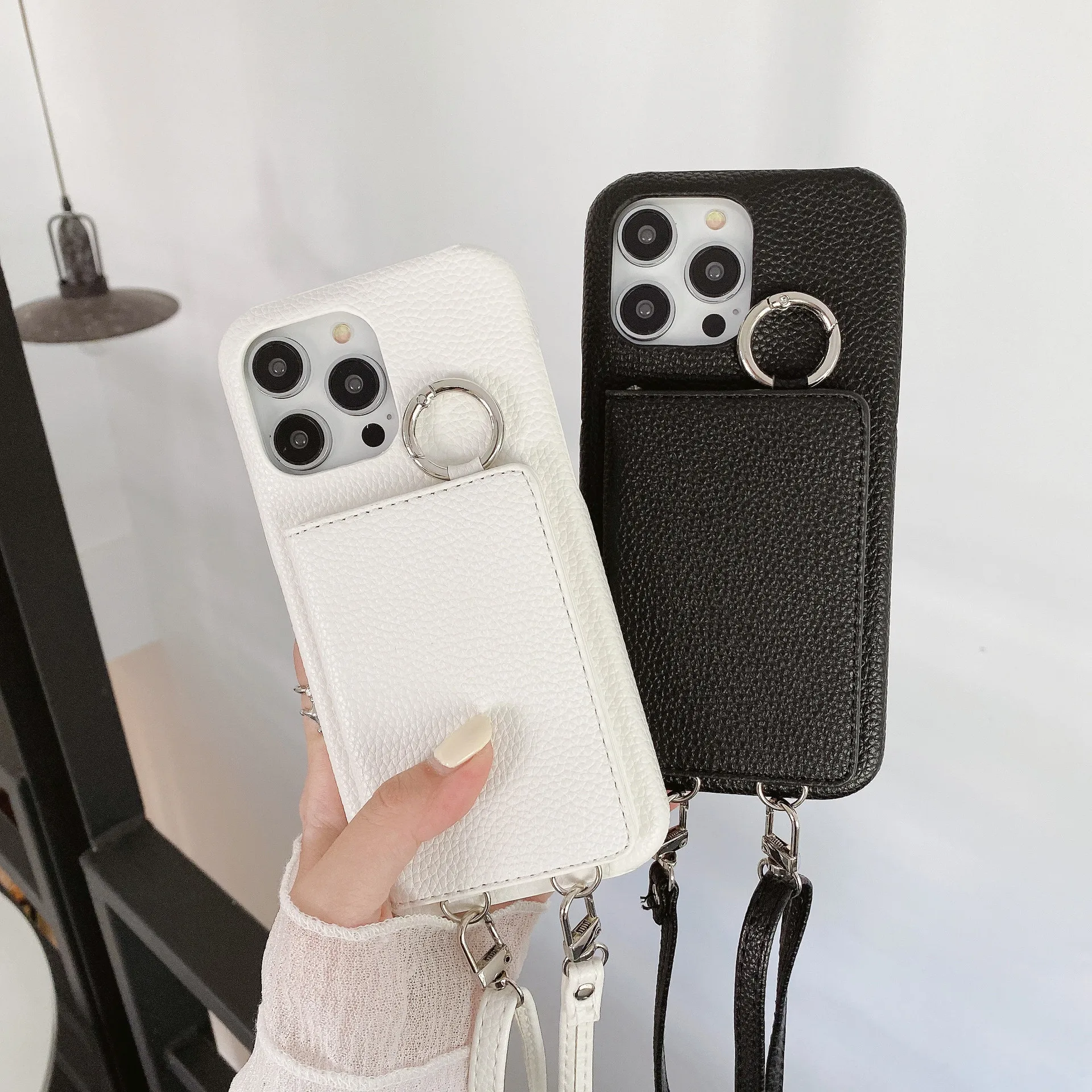 

Wallet Shoulder Strap Case for iPhone 16 Pro Max 13 12 11 14 15 Pro Max 16 Plus Lady Leather Card Pocket Lanyard Cover