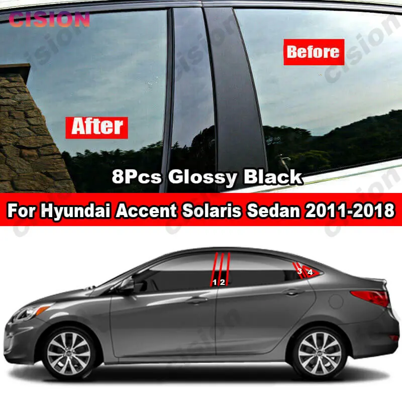 Black Car Door Window Column Center B C Pillars Post Mirror Effect Cover Trim Carbon Fiber For Hyundai Accent Solaris 2010-2018