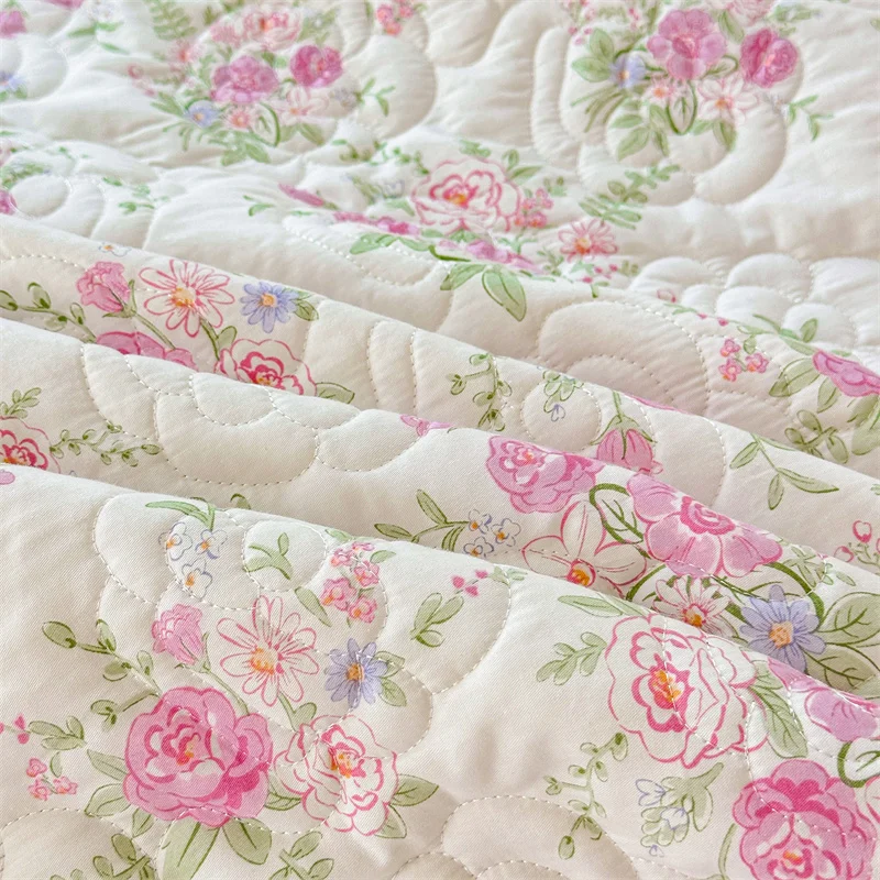 100% Cotton Mattress Cover Floral Style Bedspread Thickened Fitted Sheet Lace Bed Linen Quilted Bed Cover 매트리스커버 (No Pillowcase)