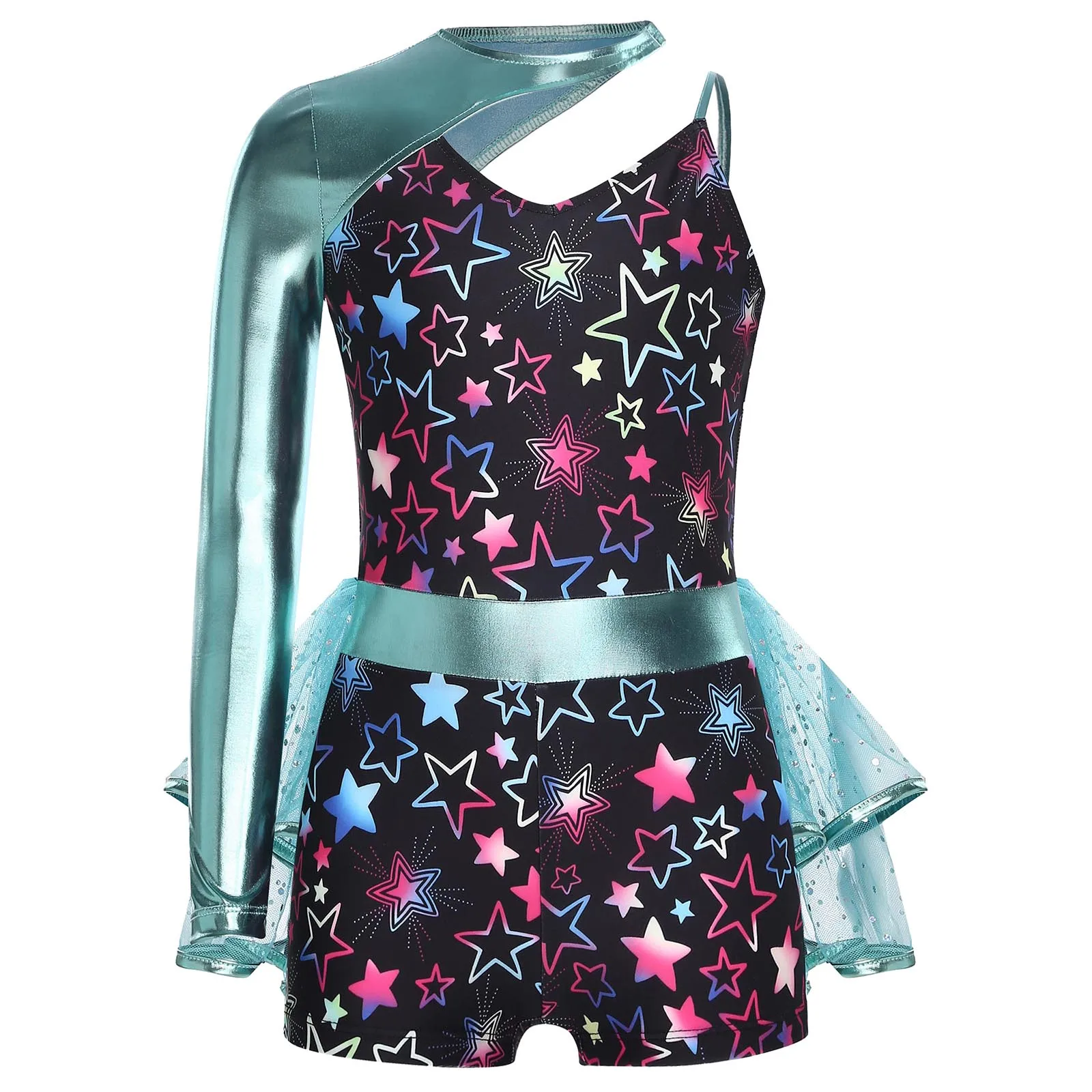 Niños Niñas Ballet danza leotardo brillante un hombro estampado lentejuelas malla tutú mono patinaje artístico gimnasia acrobacias mono
