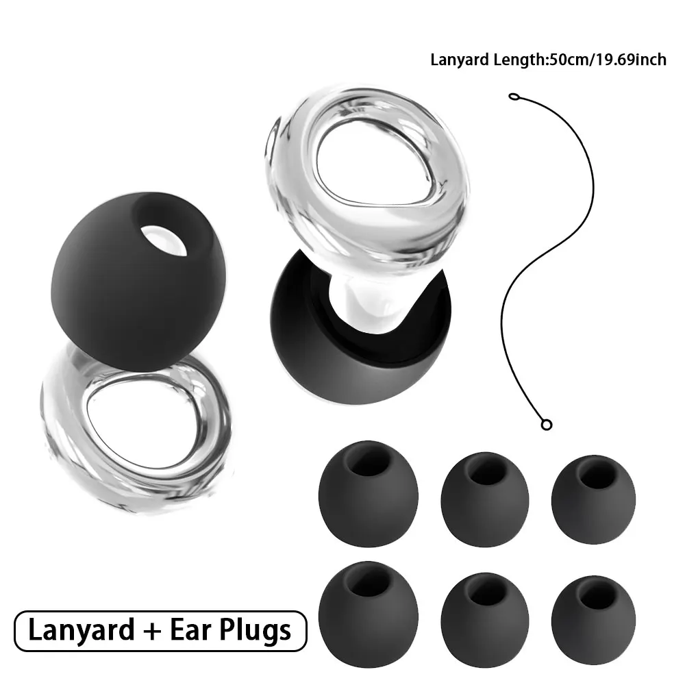 For Side Sleepers Silicone Earplugs With Silicone Lanyard, Reusable Washable Hearing Protection for Shower, Travel, Office Focus