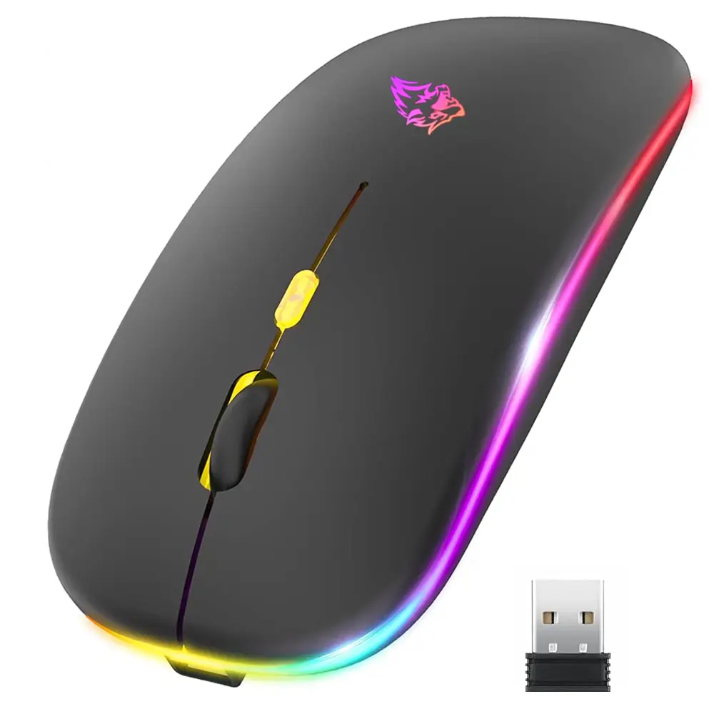 Souris sans fil Bluetooth aste RVB, clic silencieux ergonomique, modes touristes 2.4GHz, PC, iPad, ordinateur portable, téléphone portable, TV