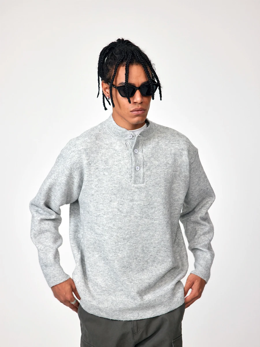 

Мужской трикотажный свитер American Style с воротником хенли, свободный крой, для весны и осени, комфортный, нейтральный, высокого качества