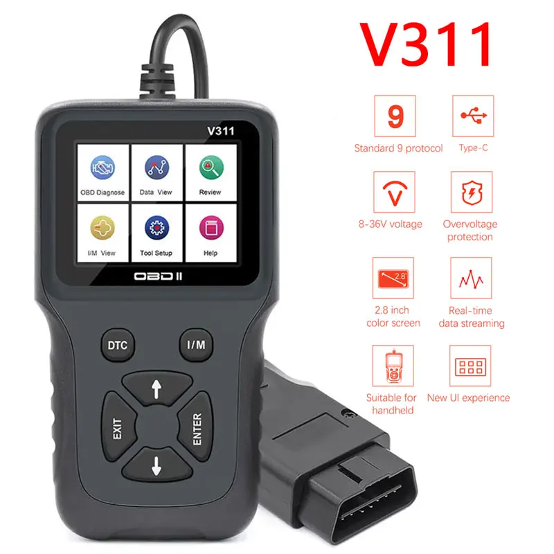 V311 Handheld Color LCD Display ELM327 OBD2 Scanner Multi-Functional OBD 2 Auto Diagnostic Tools Durable Portable Engine Readers