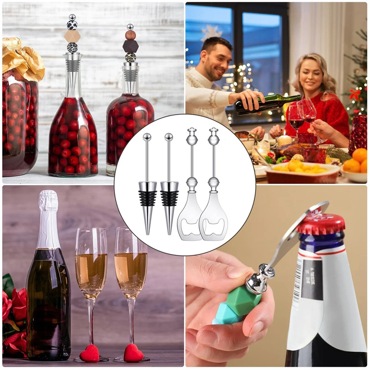 Beadable Wine Stoppers Beadable Beer Opener Set 10 Decorative Beaded Wine Bottle Stopper 10 Alloy Reusable Bottle Opener ST