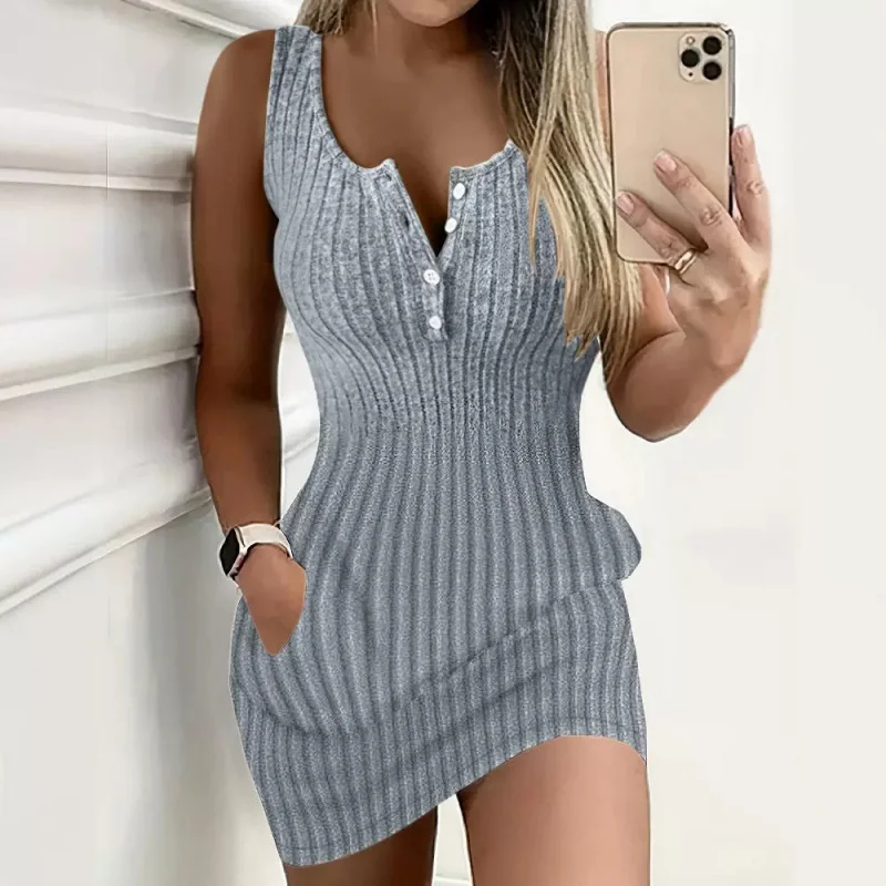 2024In Stock Best Seller in Europe and America Cross-Border New Arrival Vest Button Pocket Sunken Stripe Tight Casual Skirt