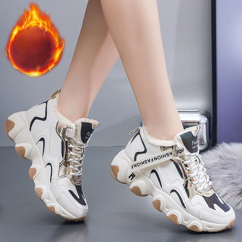 New Sports Shoes Korean Edition Plush High Top Trendy Versatile Cotton Shoes Outdoor Travel Casual Shoes Lightweight 2024