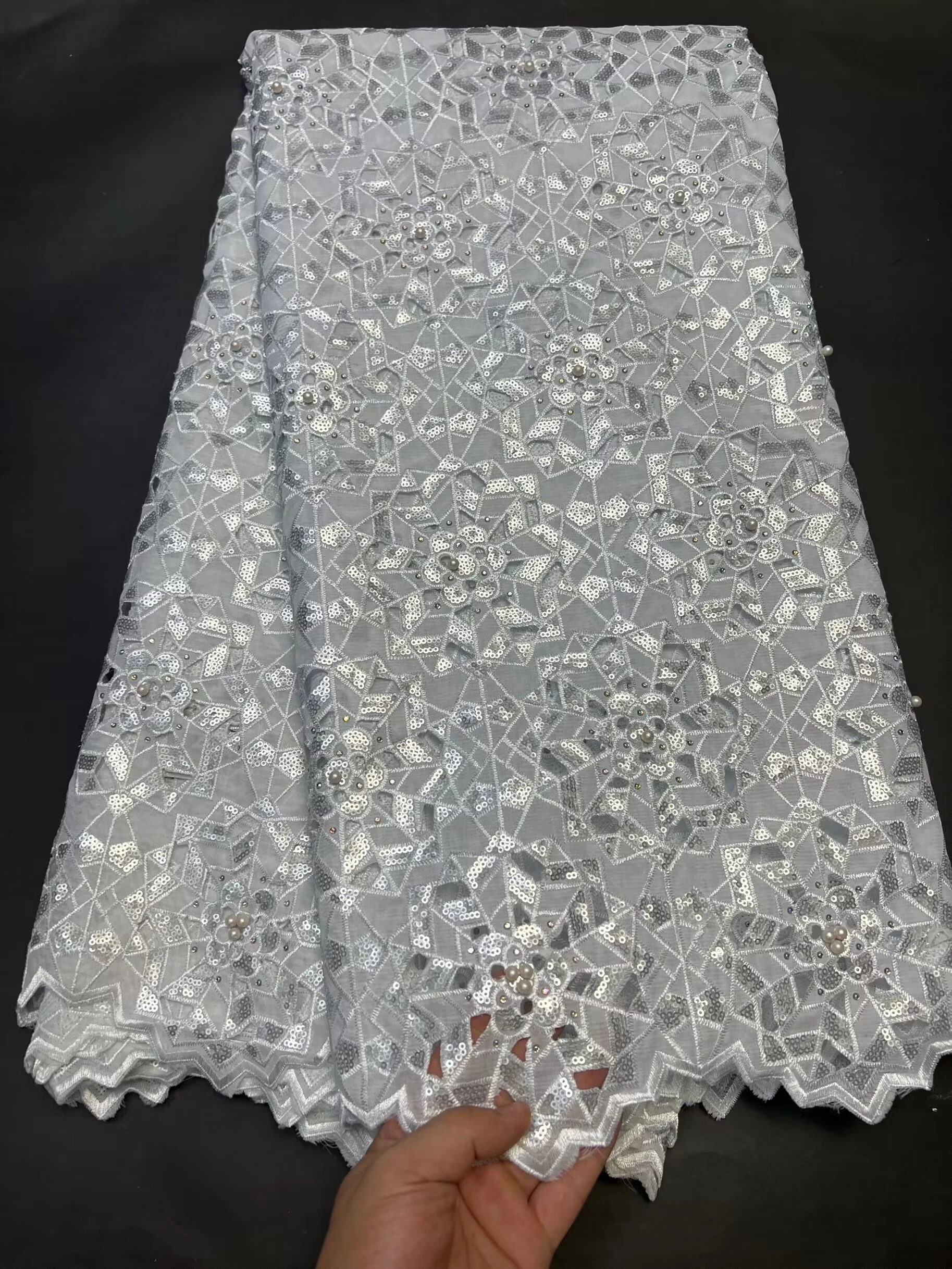 Handcut lace fabric African organza lace with lots of sequins high quality and exclusive for wedding big occasion  OLP-279 (1)