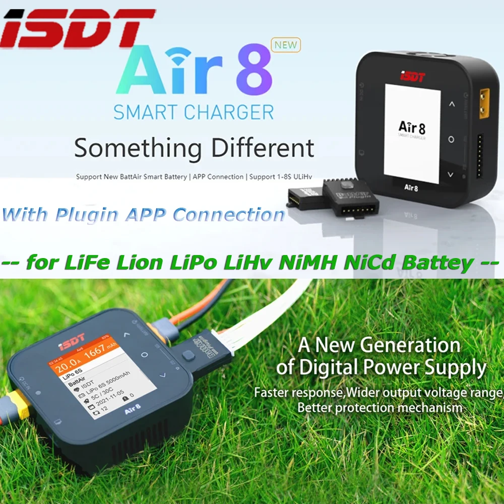 

ISDT Air8 Smart Charger Support New BattAir Smart Battery 1-8S ULiHv Air 8 APP Connection 500W 20A For RC Model Car Drone Parts