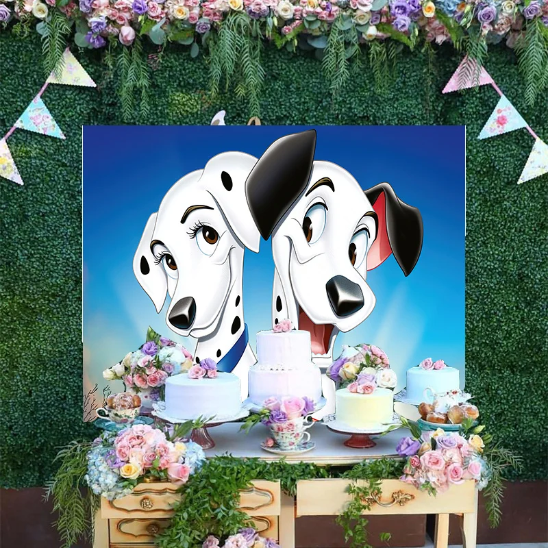 Disney 101 Dalmatians Lovely Pongo Perdita Photo Backdrop Newborn Happy Birthday Party Cartoon Decoration Backgrounds Banner