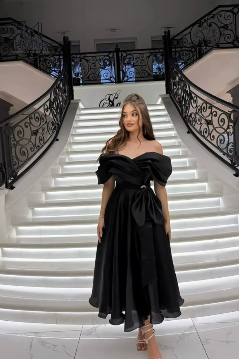 Marissa-vestidos elegantes con hombros descubiertos para mujer, vestido de fiesta de boda, falda hasta el tobillo, vestidos de baile hechos a medida, color negro, graduación 2025