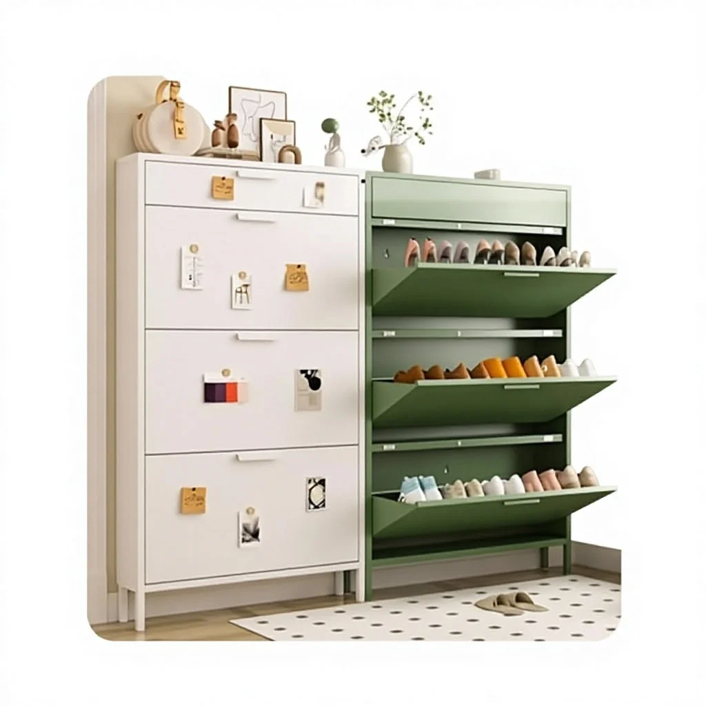 Modern Multi-Functional Solid Wood Sideboard Cabinet Stainless Steel Shoe Rack for Living Room Furniture General Home Use