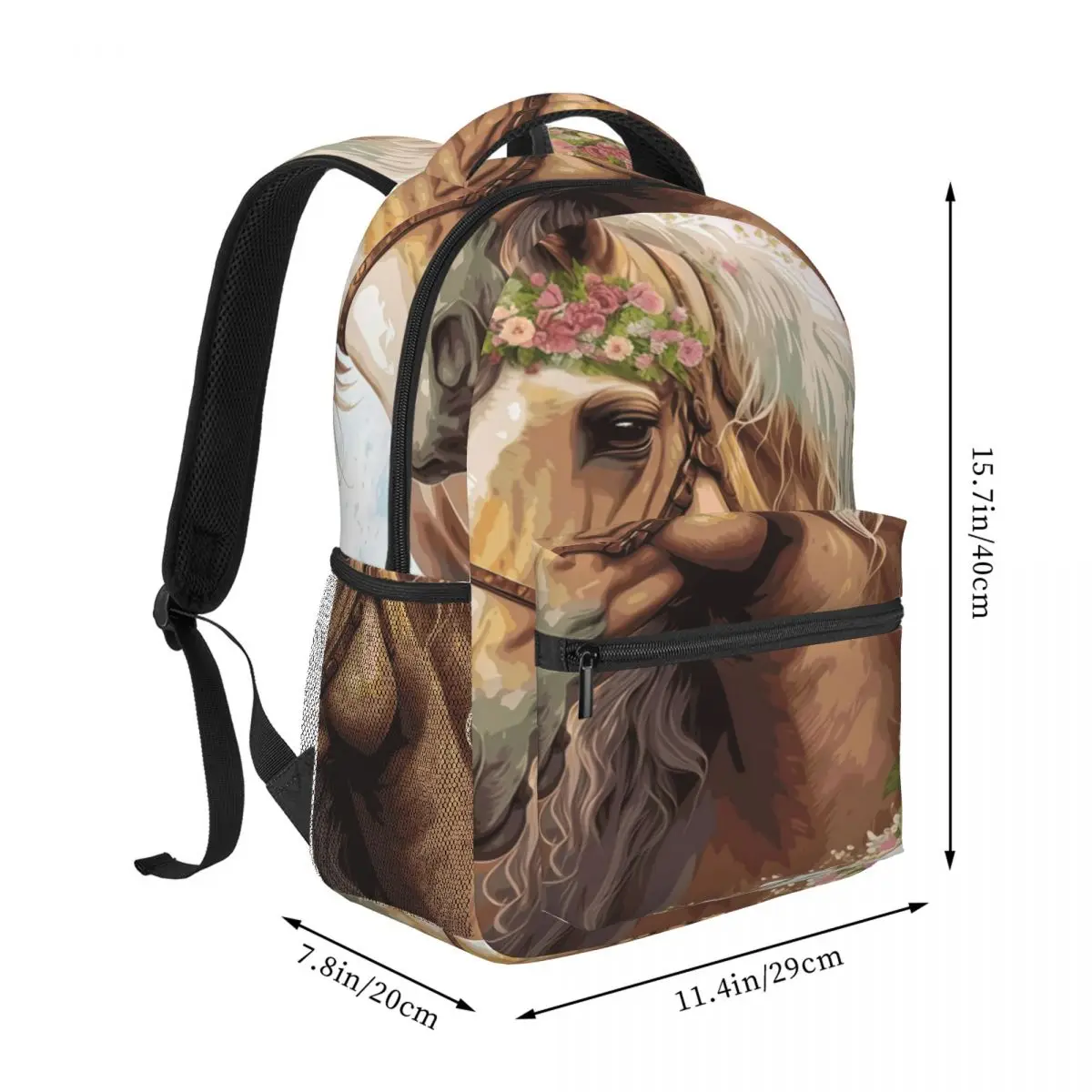 Student Bookbag Center Horse Flower Crown Typography Western Horse Typography Brown Pink Casual Daypack for School Work Outdoor