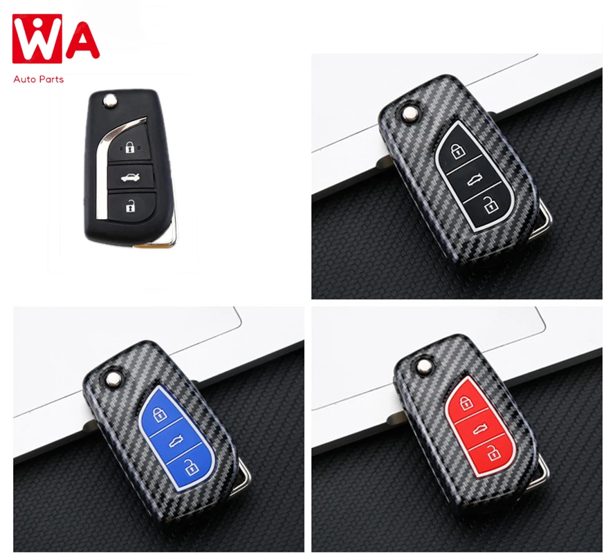 Carbon Fiber Car Flip Key Case Cover Shell Fob For Toyota Hilux Yaris RAV4 Corolla Avensis Aygo Verso Scion TC Auris Accessories