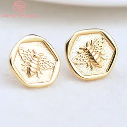 (4532)6PCS 14x13.5MM Hole 1.5MM 24K Gold Color Brass Bee Stud Earrings High Quality Diy Jewelry Findings Accessories Wholesale