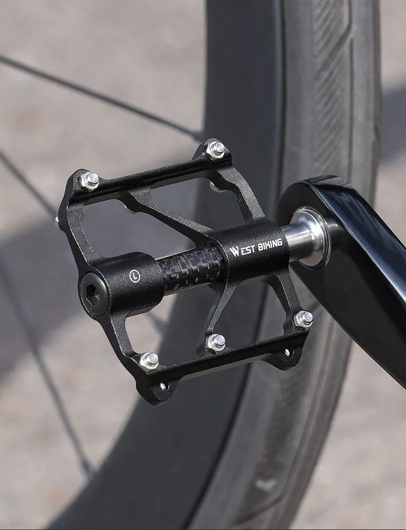 WEST BIKING Carbonfaser-Pedal Rennrad-Pedal 3-Lager Titanlegierung Achspedal MTB Fahrradpedal Fahrradzubehör – Detail 2