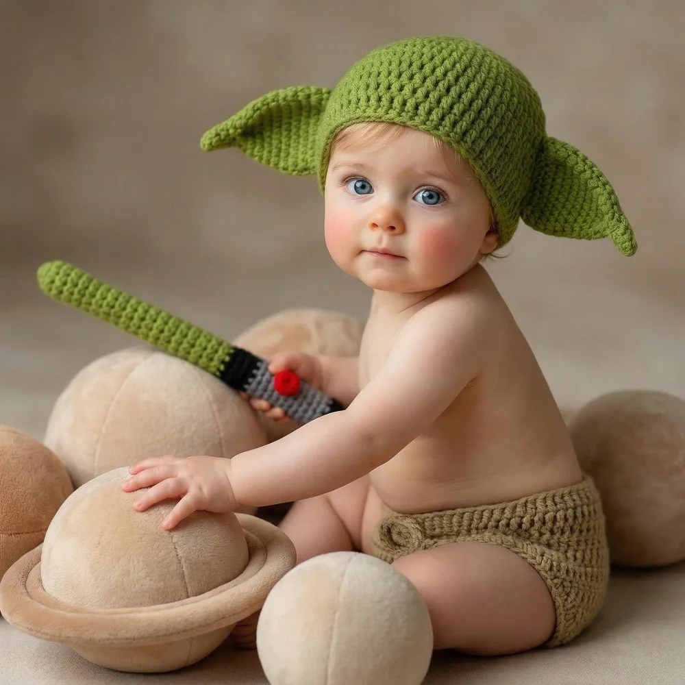Newborn Handmade Crochet Cute Hat And Diaper Cover Accessory Set For Infant 100 Days Shooting Outfit Soft Milestone Studio Wear