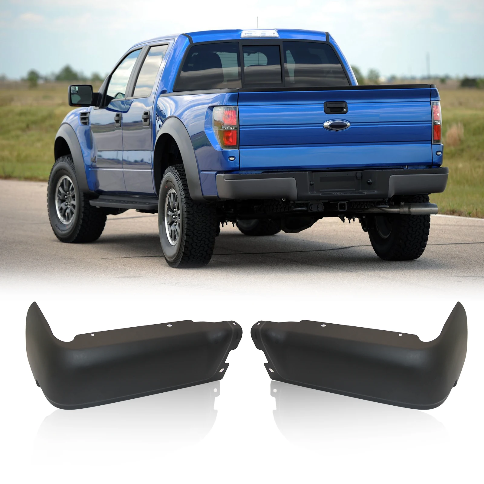 

Rear Bumper Face Bar Ends Set For 2009-2014 Ford F-150 W/O Parking Holes, Black