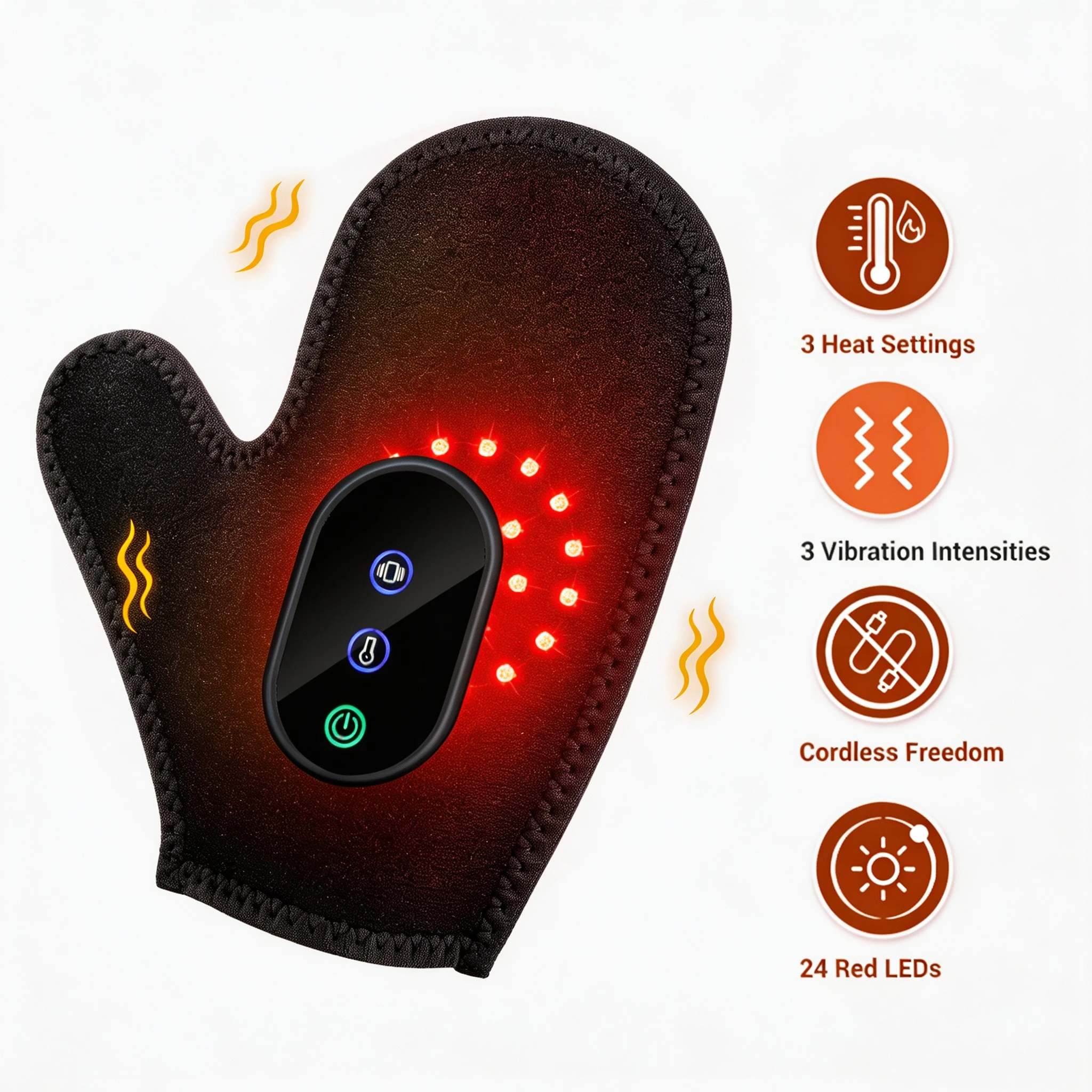 Electric Hand Massager with Heat, Cordless Palm Finger Massage Machine, 3 Vibration Modes, 3 Heating Levels, Red Light, 2000mAh