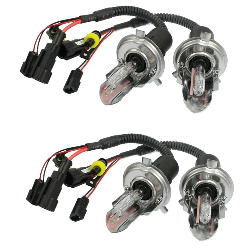 4 Pcs 35W DC 12V 12000K H4 HID Xenon Hi/Lo Beam Front Lights Bulbs Harness