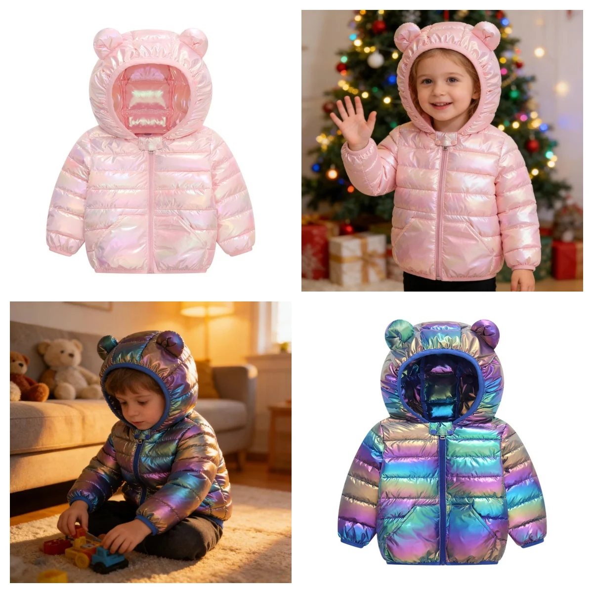 

Fall And Winter New Cartoon Models Children Down Cotton Jacket Boys And Girls Cotton Coats Hooded Little Bear Winter Jackets