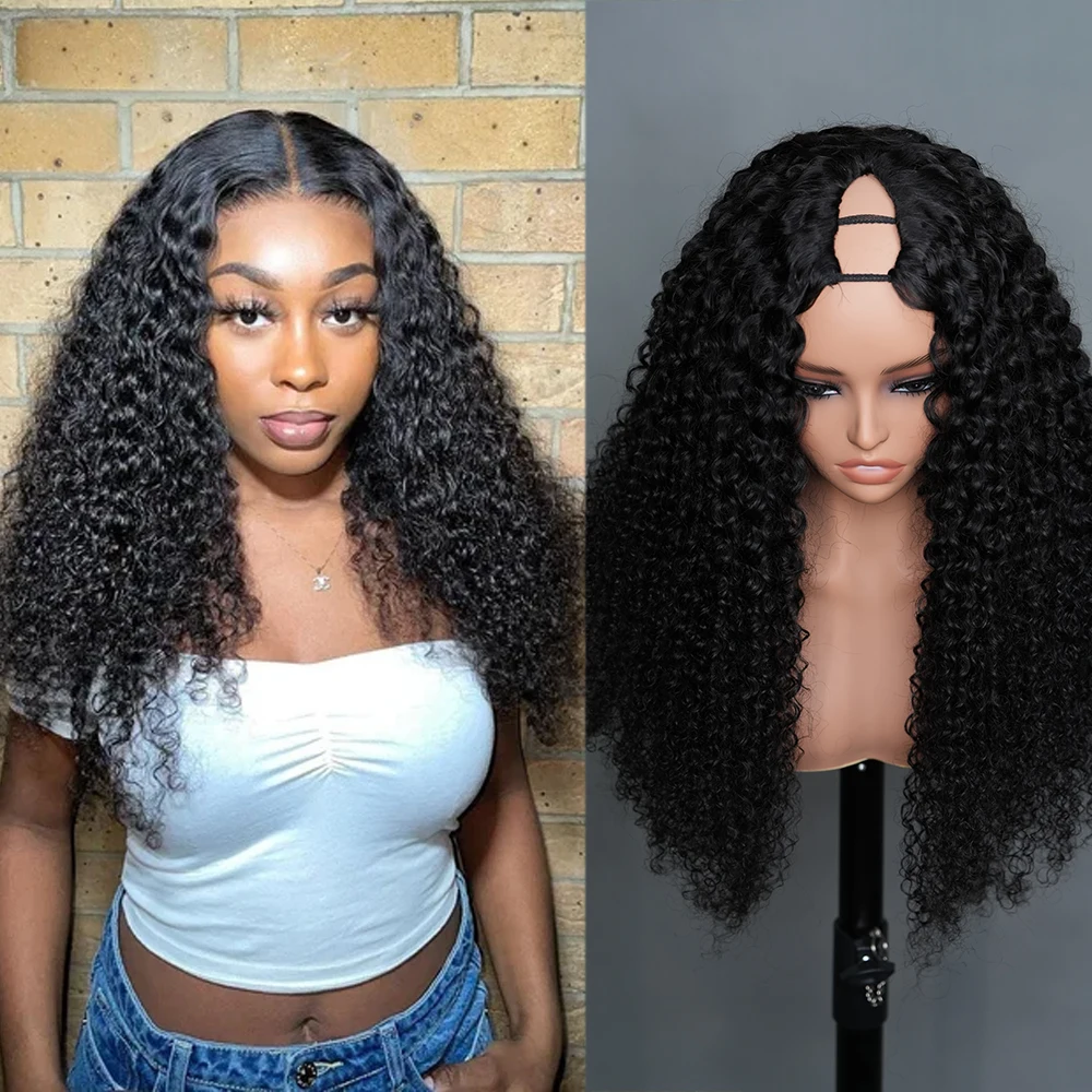 

Drawstring Cap Kinky Curly V Part Wig Human Hair For Women 250 Density No Leave Out Clip-In Human Hair Wigs Glueless V Part Wigs
