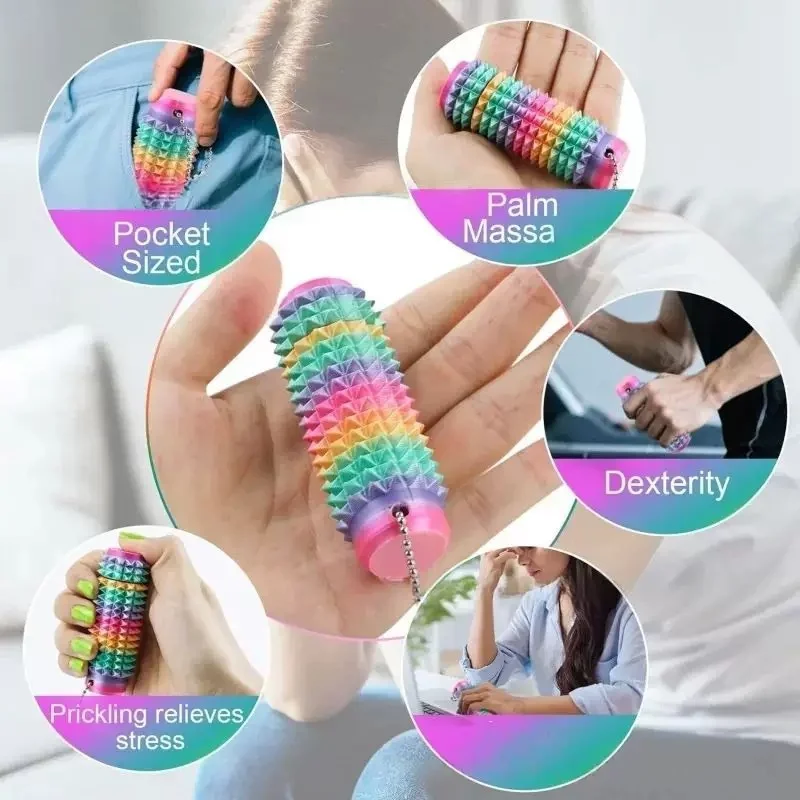 1pcs Fidget Keychain 3D 인쇄 Spiky Grippie Stim 열쇠 고리 감압 데스크탑 장식품 스트레스 릴리프 참신 선물