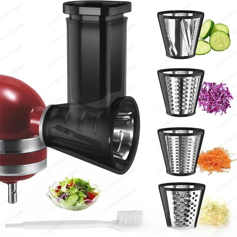 The small vegetable cutter slices and shreds for the Kai Chef Machine grated cheese