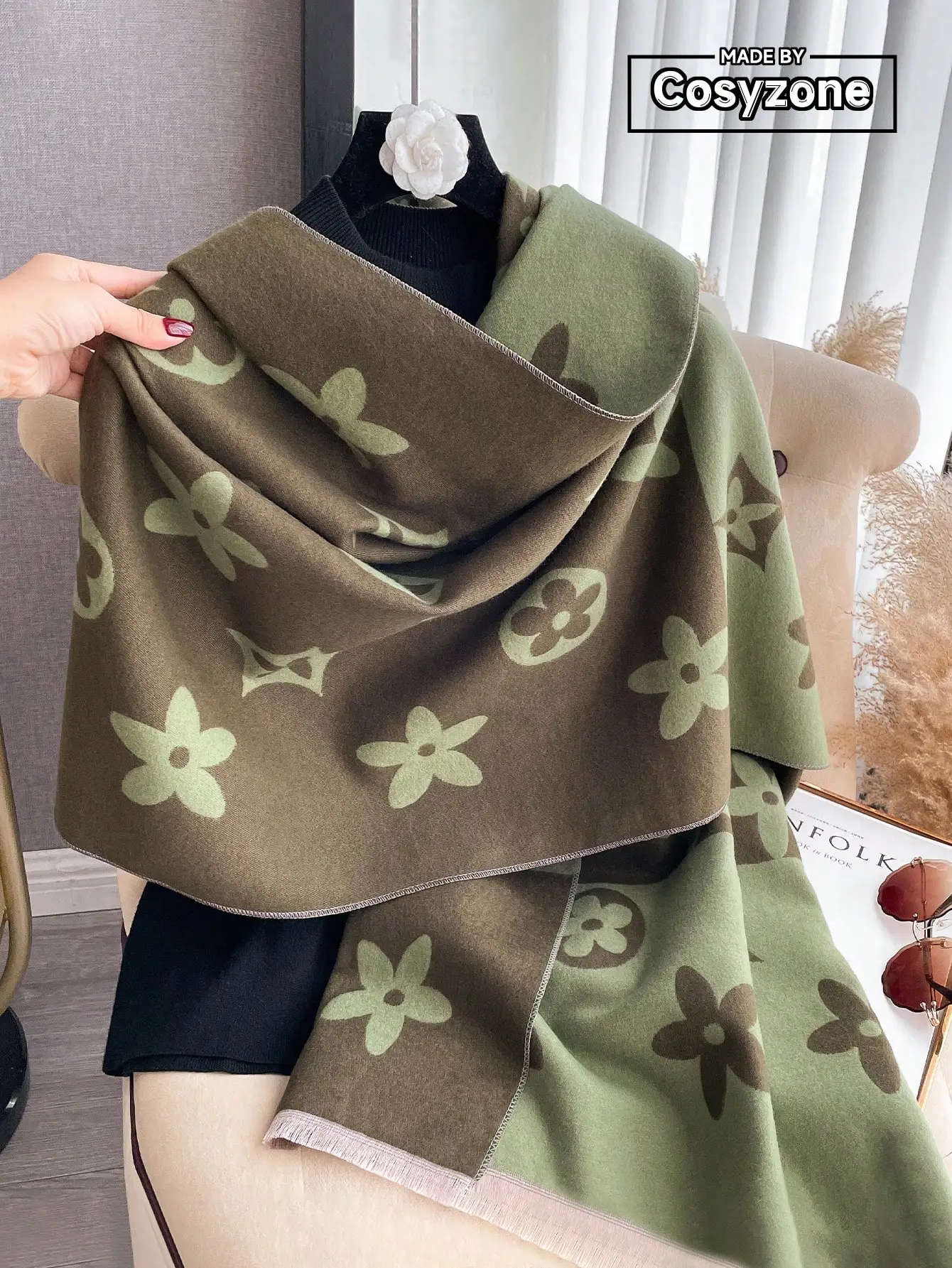 1pc Faux Cashmere Minimalist Elegant Star Pattern Jacquard Warm Scarf, Suitable For Women, Air-Conditioned Room, Autumn/Winter, Fashion, Versatile, Neck Warmer, Shawl, Gift Idea，sc25081692883342297