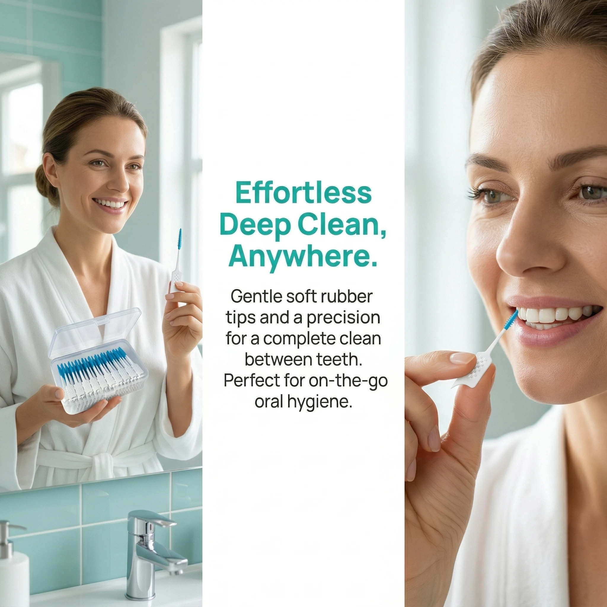 

After-meal food stuck between teeth No worries! 50 Mint-Flavored Interdental Brushes with soft gel brush heads for deep cleaning, portable for on-the-go use, fresh breath for worry-free socializing!