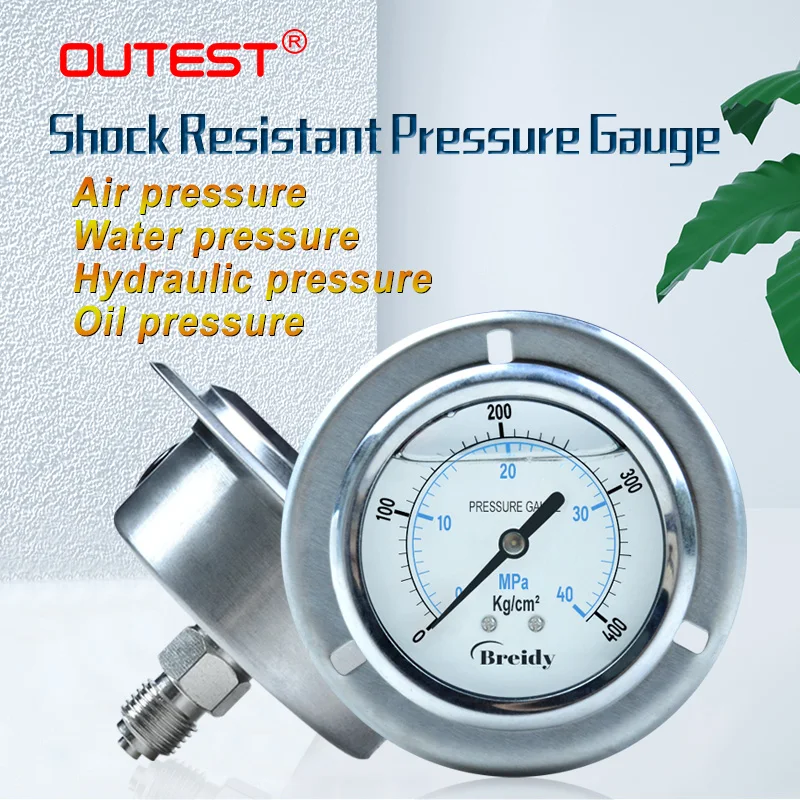 OUTSET 0-60Mpa Axial Shock Resistant Pressure Gauge Hydraulic Air Oil Water Stainless Steel Pressure gauge Thread 1/4