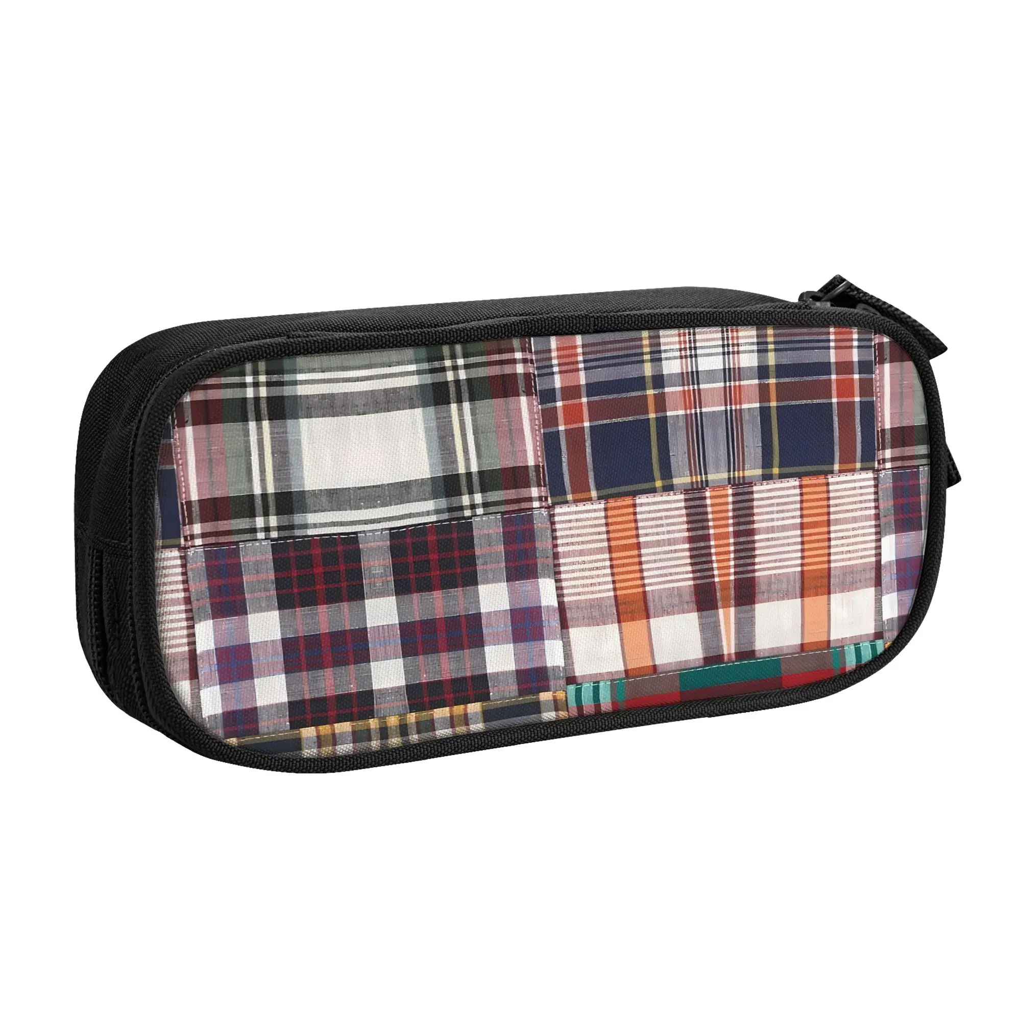 1 piece Stylish Madras, Preppy Patchwork Madras Pencil Case Teen Pen Bag Back To School School Stationery Bag
