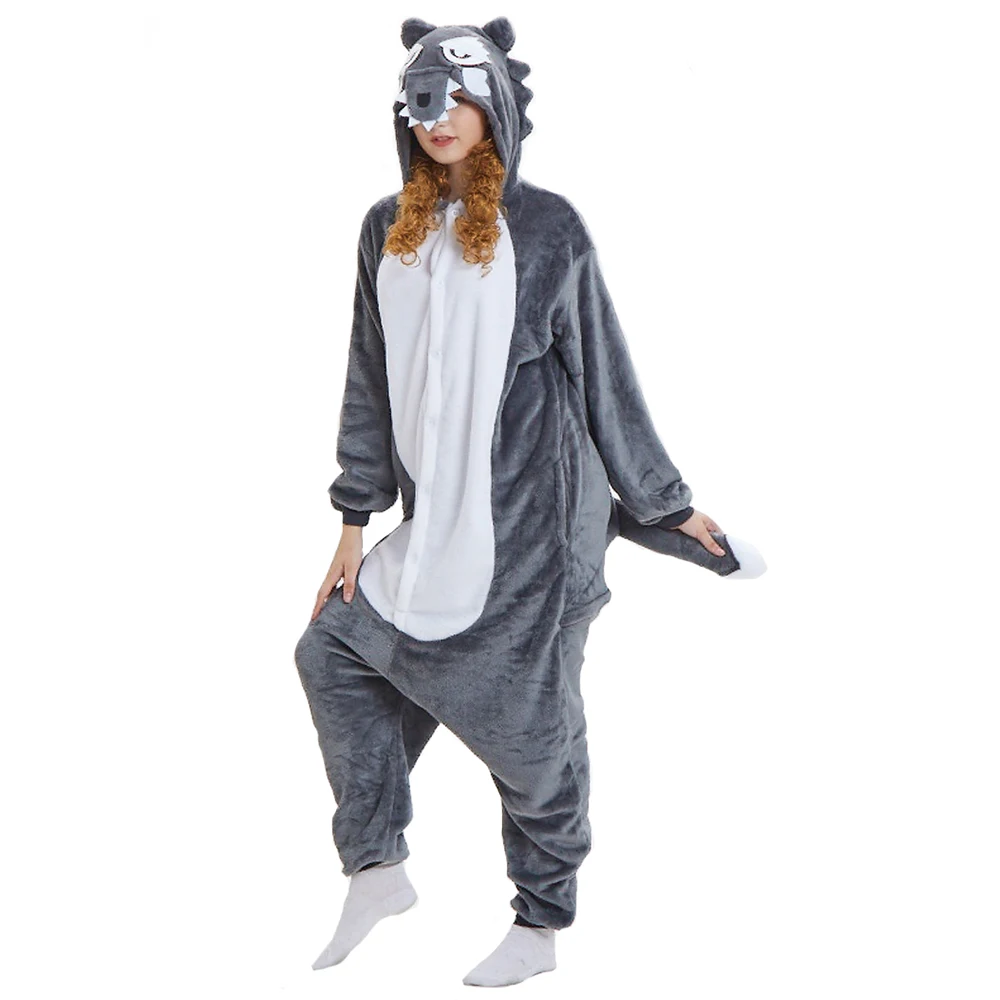 

Unisex Adult Animal Wolf Onesies Sleepwear Warm Flannel One-piece Sleepwear Halloween Cosplay Costume for Kids Homewear Pajamas