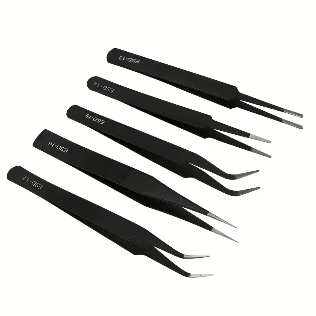 Precision ESD anti-static tweezers set -6-pc durable stainless steel tool for electronic repair and process modeling, bending&St