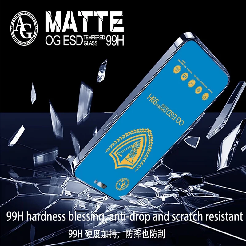 

50pcs For IPHONE air 17 16 15 14 13 Pro Max 12 Mini 11 Pro XR XS MAX 7 8 Plus 99H ESD AG matte Tempered Glass Screen Protector