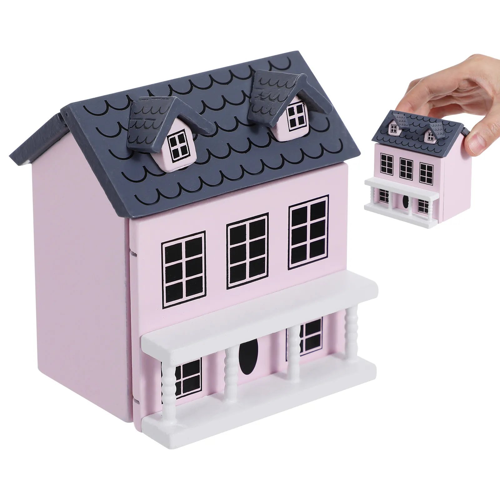 

Miniature House Adorable Painted Tiny Wooden House Decorative Ornament for Tabletop Desk Scene Layout Landscape Decor