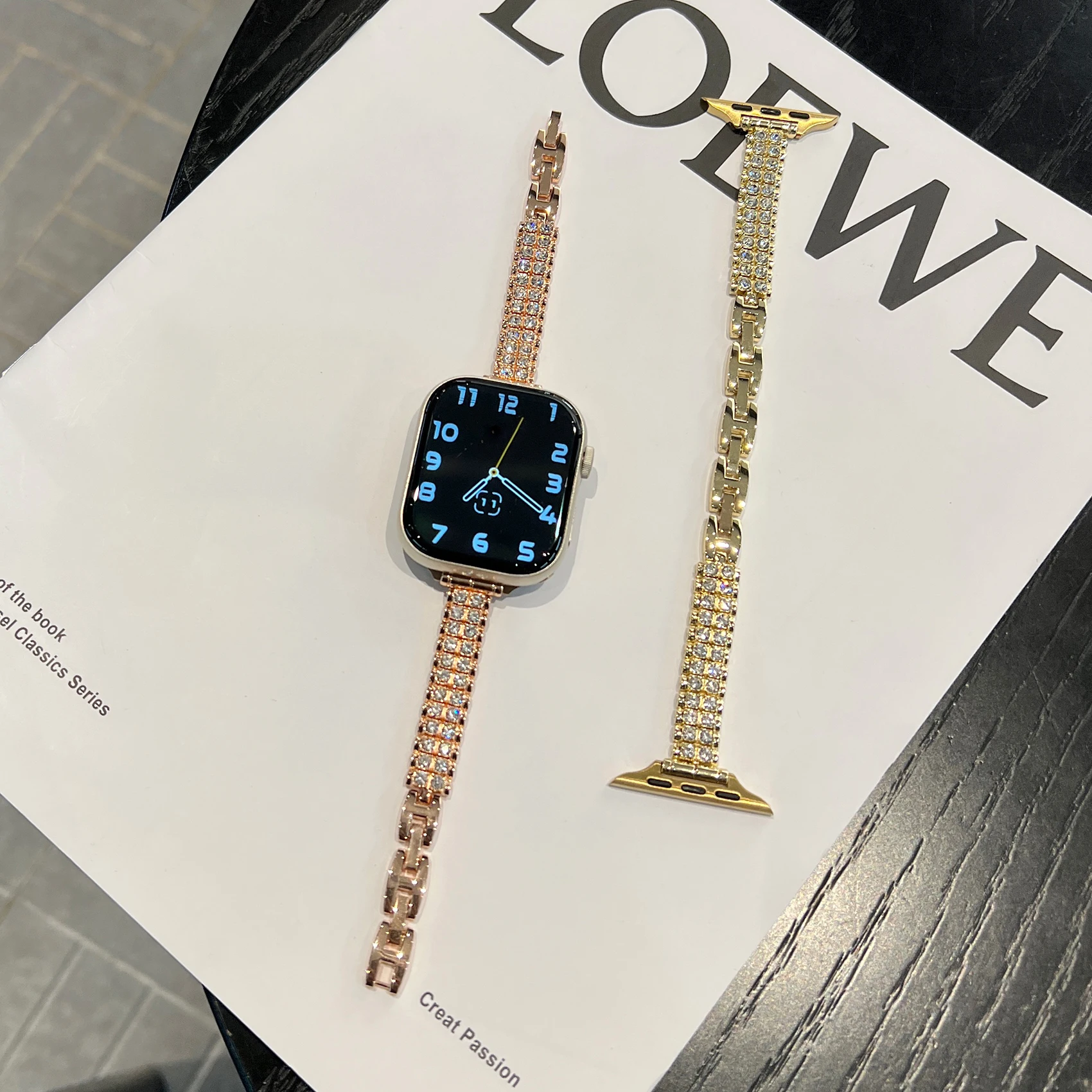

Двухрядный ремешок-цепочка с бриллиантами для Apple Watch 45 мм 49 мм S10 ultra 46 мм 42 мм 40 мм Роскошный модный ремешок для iwatch 987654 SE
