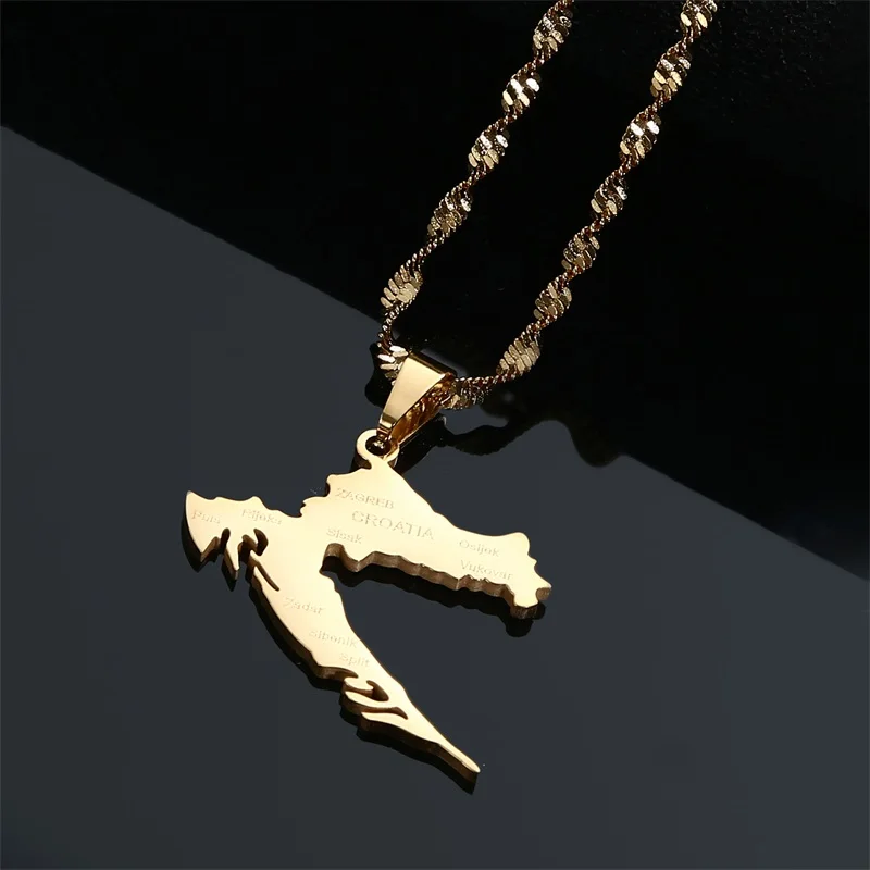 Croatia Map Cities Name Pendant Necklaces Stainless Steel Women Girls Maps of the Croatian Jewelry