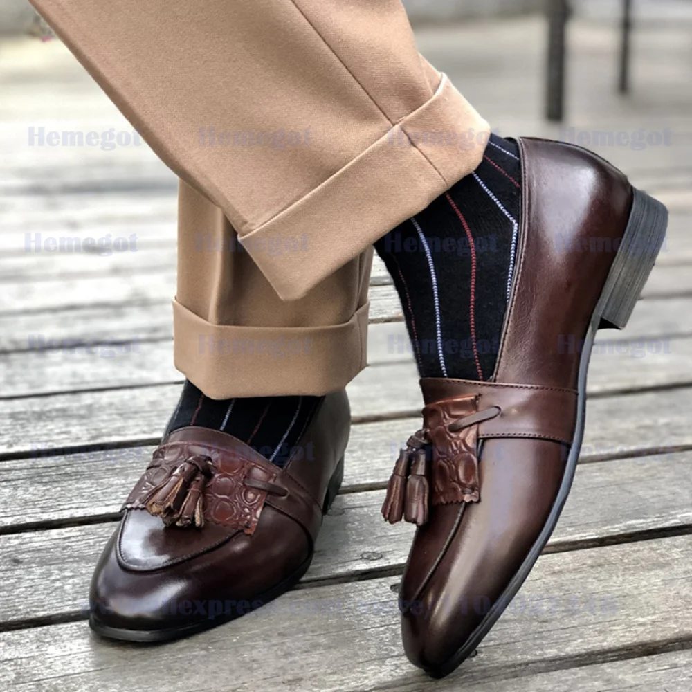 Tassel Loafers Men Slip-On Formal Business Shoes Comfortable Handmade Luxury Men's Leather Flats Wedding Business Formal Shoes