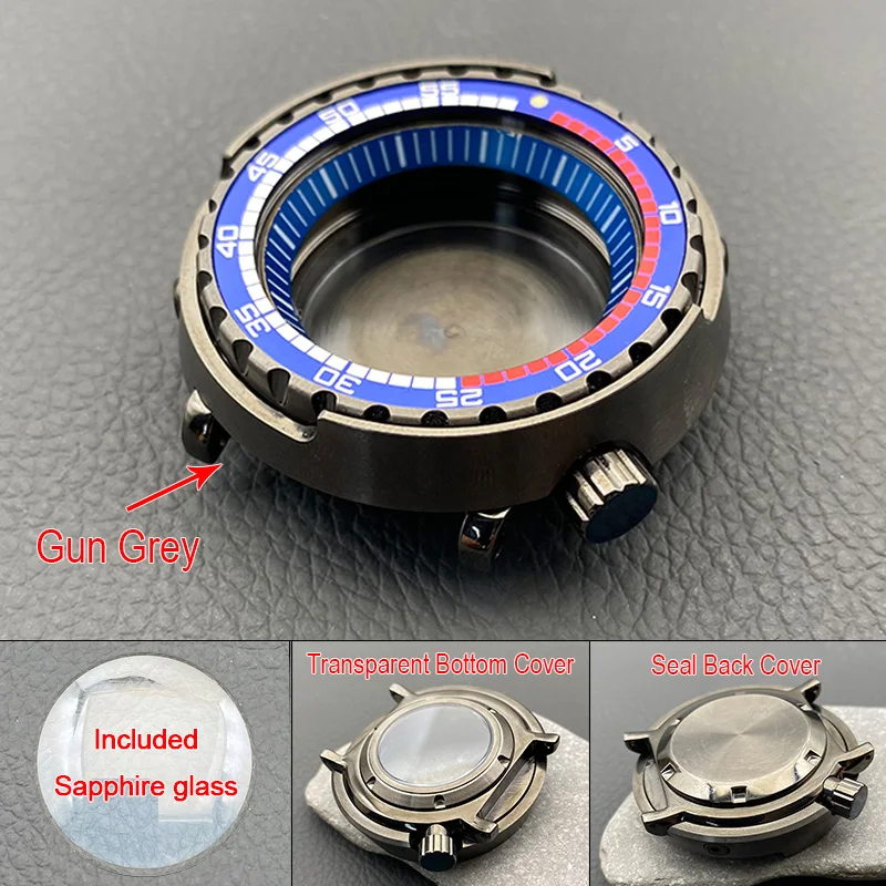 47mm Gun Grey Mod Tuna Canned Watch Case for 28.5mm Watch Dial Fit NH35 Automatic Movement 200M Water Resistance Case Customized