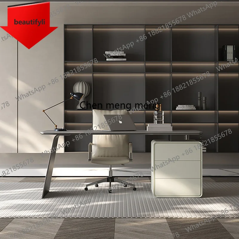 

Современный письменный стол из спеченного камня с выдвижным ящиком для хранения и ножками из нержавеющей стали, для домашнего офиса