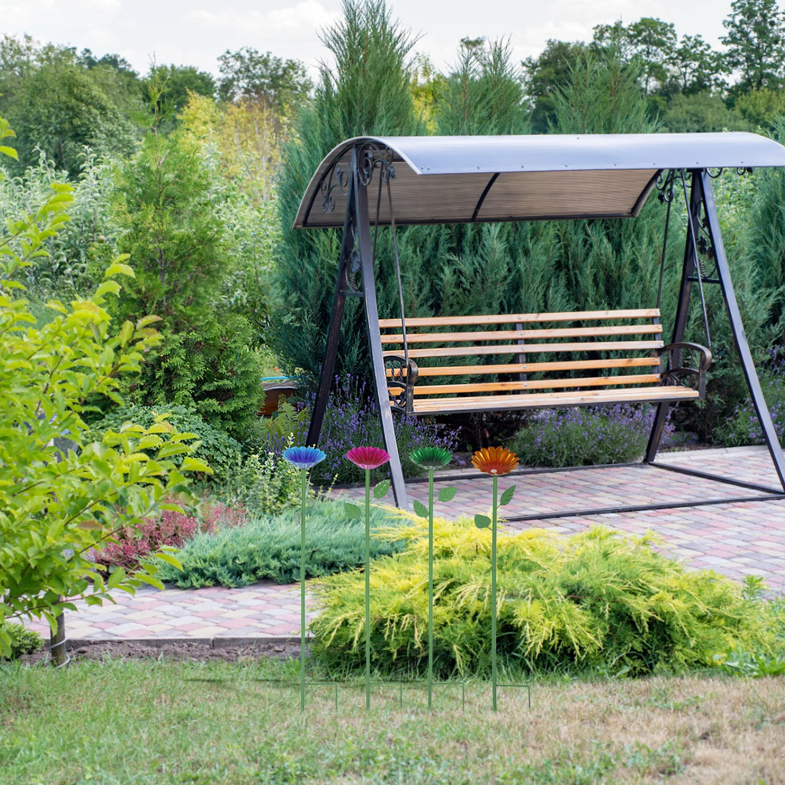 

4Pcs Bee Watering Station Flower Shape Outdoor Hummingbird Feeder Garden Yard Metal Stake Bird Water Cup Decorative Bird Bath