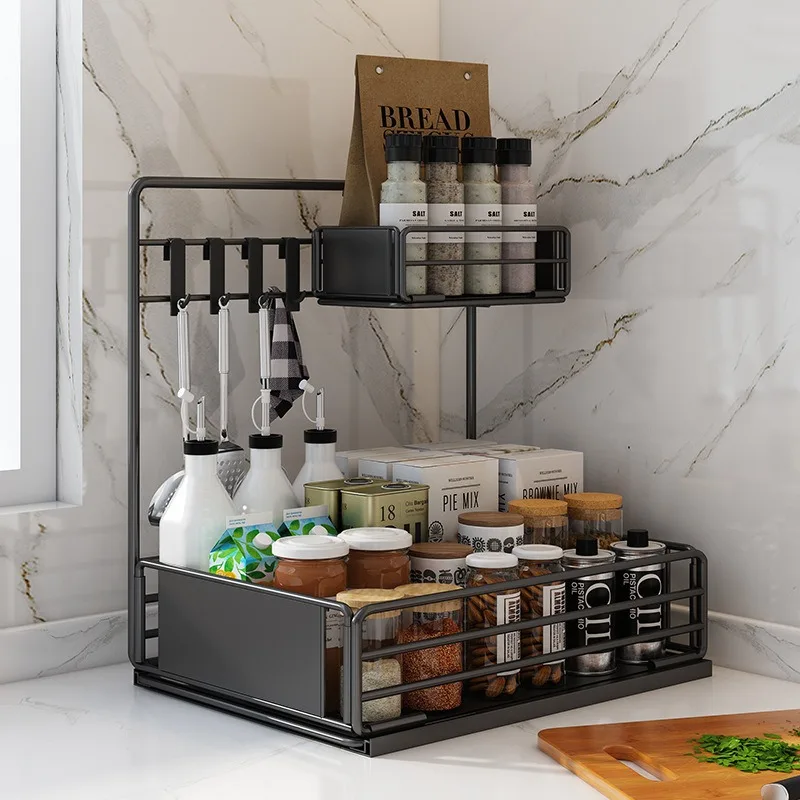 Kitchen Side Shelf Under Sink New Pull-out Bathroom Storage Rack Storage Rack Black Spice Rack