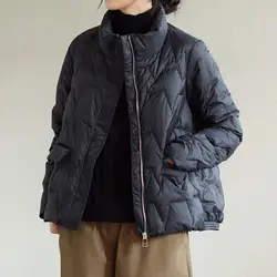 Jaqueta ultraleve para mulheres, casaco puffer estilo curto, fechamento de zíper, pato que combina com tudo, casaco isolado de lã, inverno