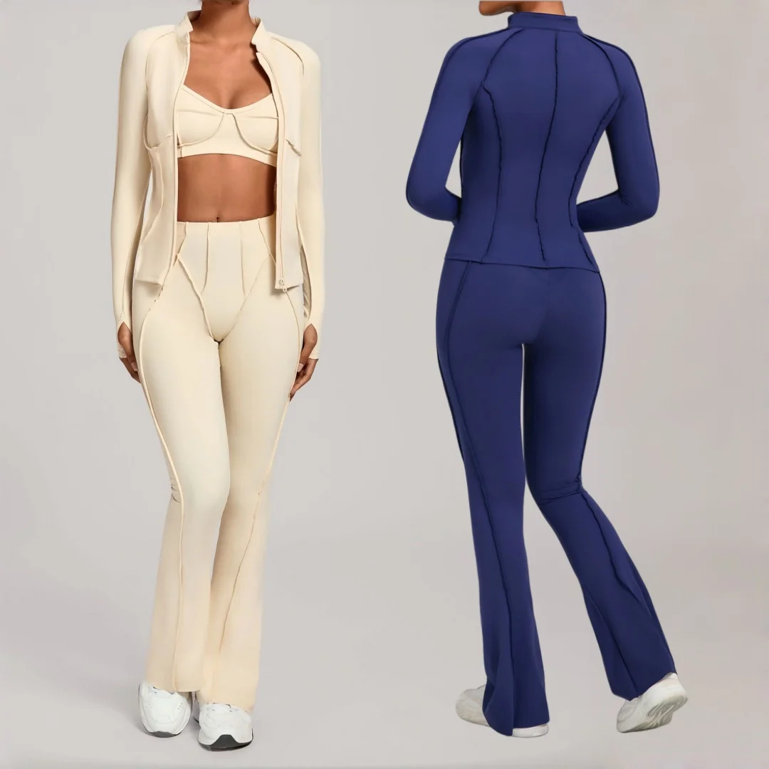 

Матовая куртка на молнии, комплект для йоги, плотное спортивное пальто с высокой талией для фитнеса, брюки, костюм из 3 предметов для йоги, одежда для бега, тренировок, спортивный костюм для спортзала