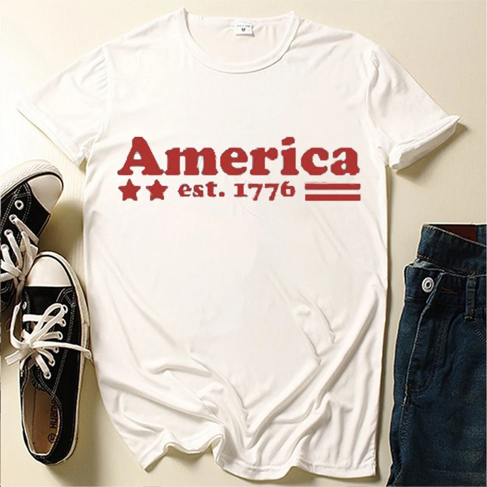 Seeyoushy America Est.1776 Independence Day Liberation Day Printed Top Summer Fashion Women's Short Sleeve Crewneck T-shirt Y2K