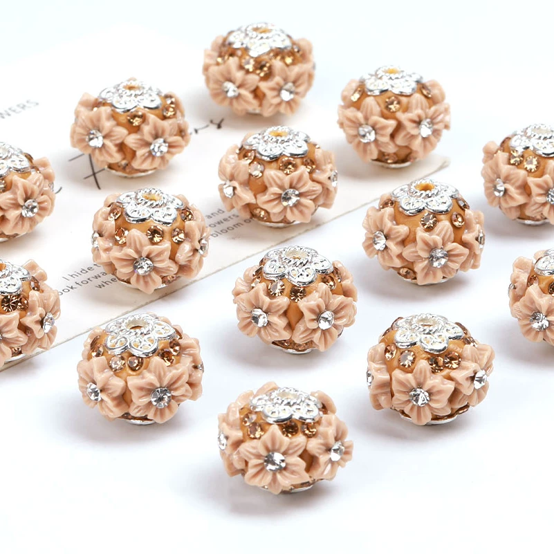 4 Stück braune Blumen funkelnde Strassperlen weicher Ton 19 mm Charms Spacer Perlen für Schmuckherstellung Dekoration DIY
