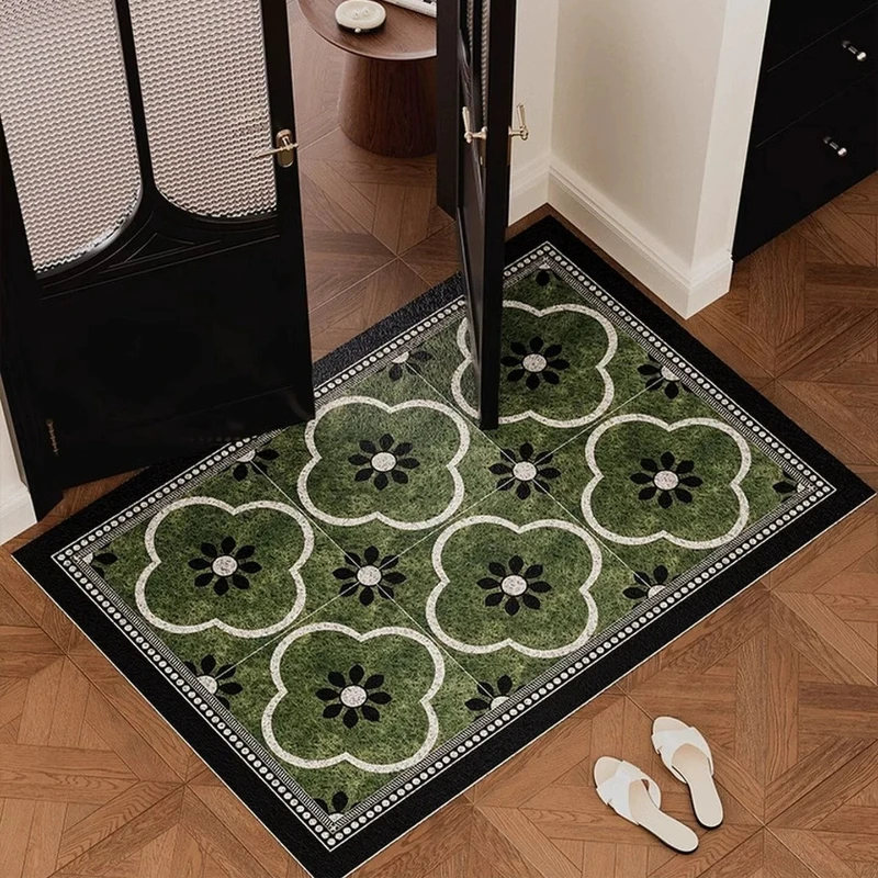 Vintage Dirt Resistant PVC Silk Ring Door Mat Easy Clean Wear-Resistant Anti-slip Floor Mat Front Door Hallway Porch Home Decor