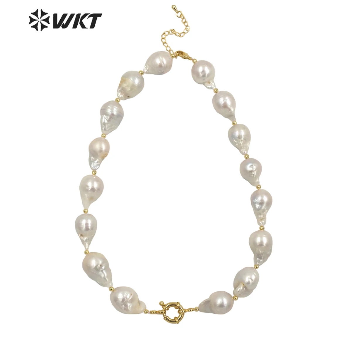 

WT-JN184 Gorgeous 16 Inch Chocker Natural Baroque Pearl Amazing Precious Gold Birthday Presents Women White Necklace